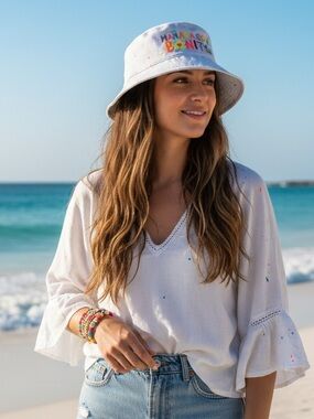 White Bucket Hat.